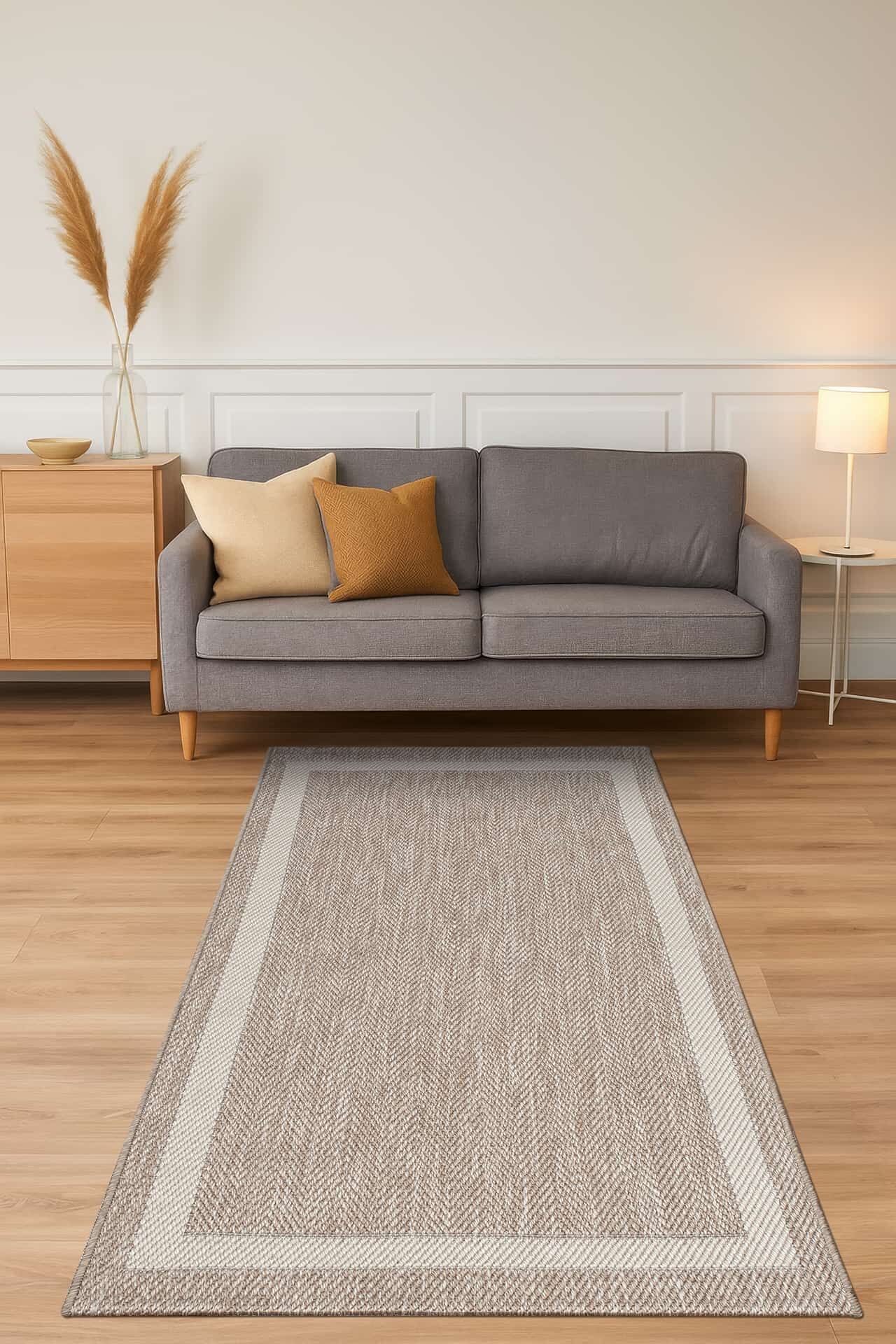 Shine Bej Kaymaz Taban Bordür Yolluk Sisal Hol Koridor Halısı Kolay Temizlenebilir Kilim Halı Yolluk