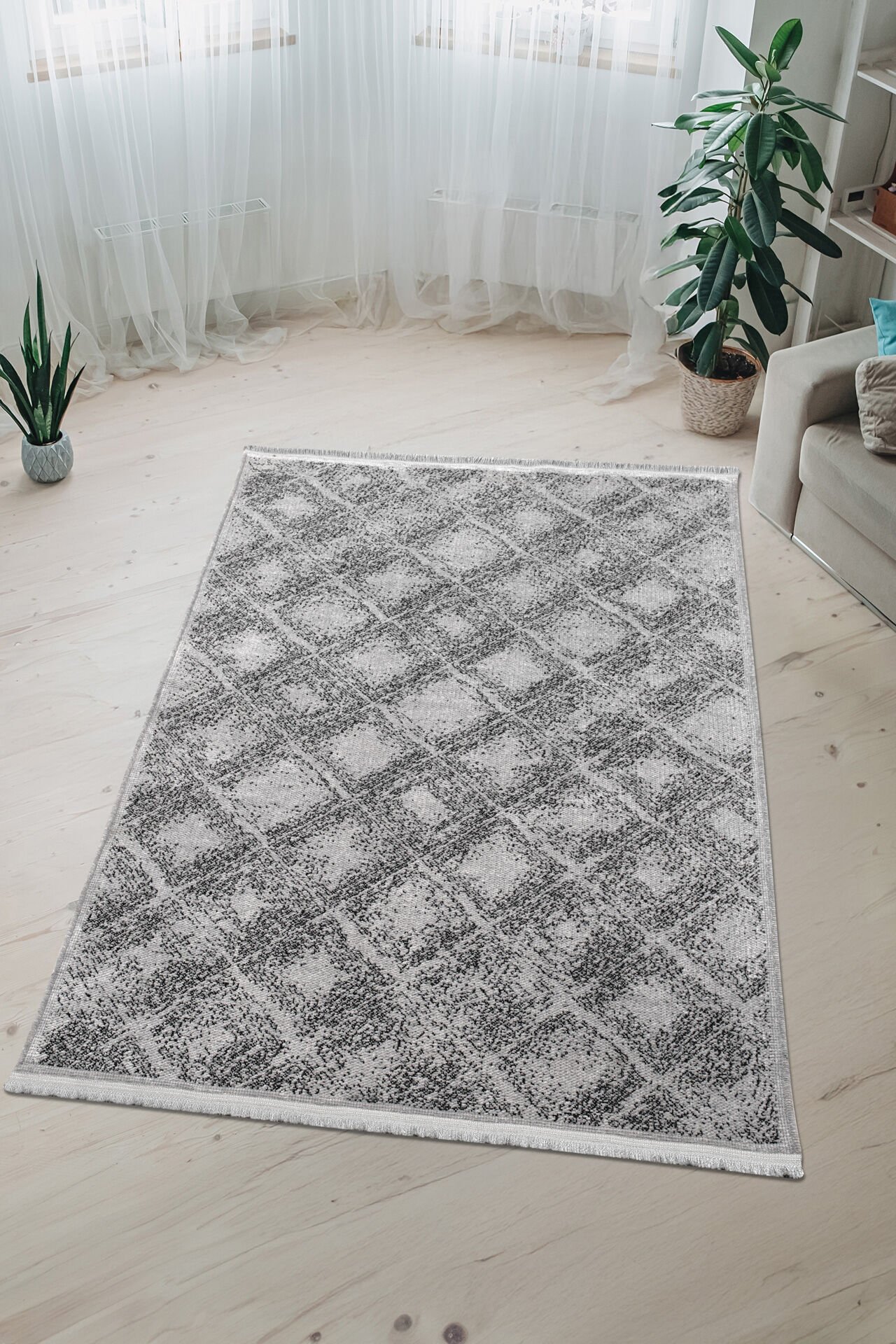 Serelia Şönil Kilim Dokuma ve Kaymaz Taban Antialerjik Makinede Yıkanabilir Leke Tutmaz Halı Gri