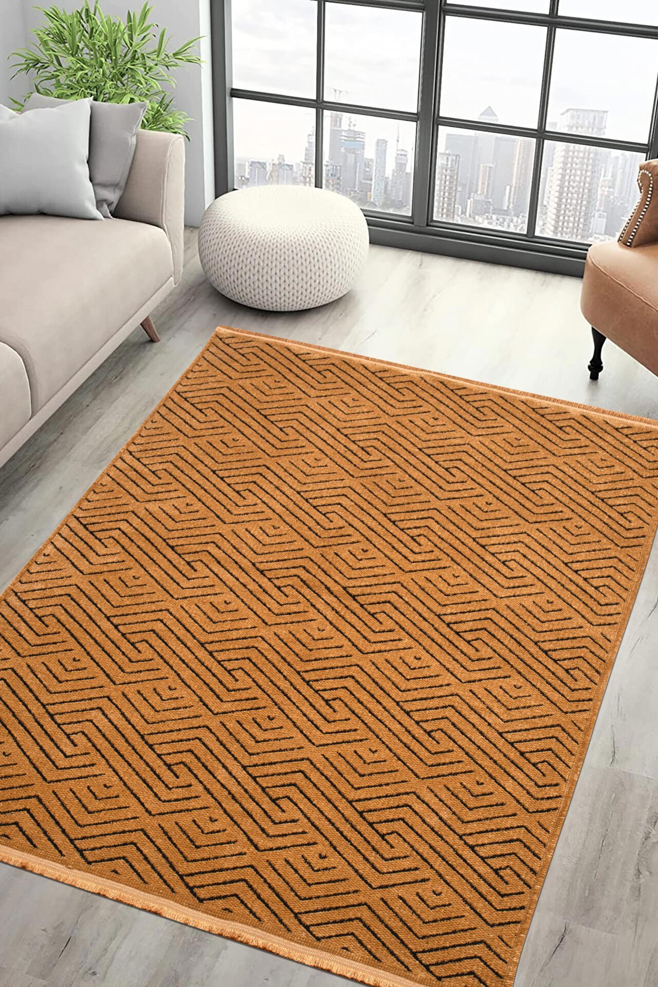 Serelia Şönil Kilim Dokuma ve Kaymaz Taban Antialerjik Makinede Yıkanabilir Leke Tutmaz Halı Hardal