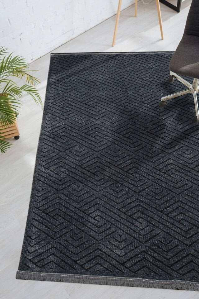 Serelia Şönil Kilim Dokuma ve Kaymaz Taban Antialerjik Yıkanabilir Leke Tutmaz Halı Antrasit