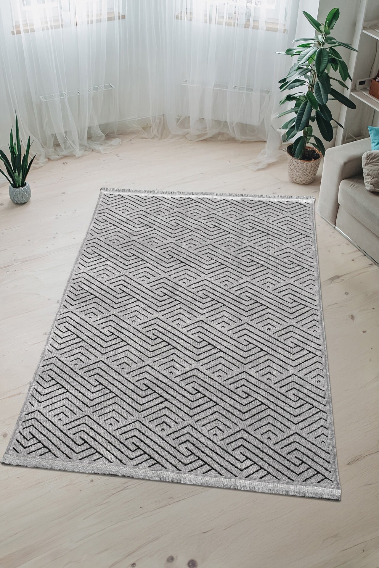 Serelia Şönil Kilim Dokuma ve Kaymaz Taban Antialerjik Yıkanabilir Leke Halı Gri