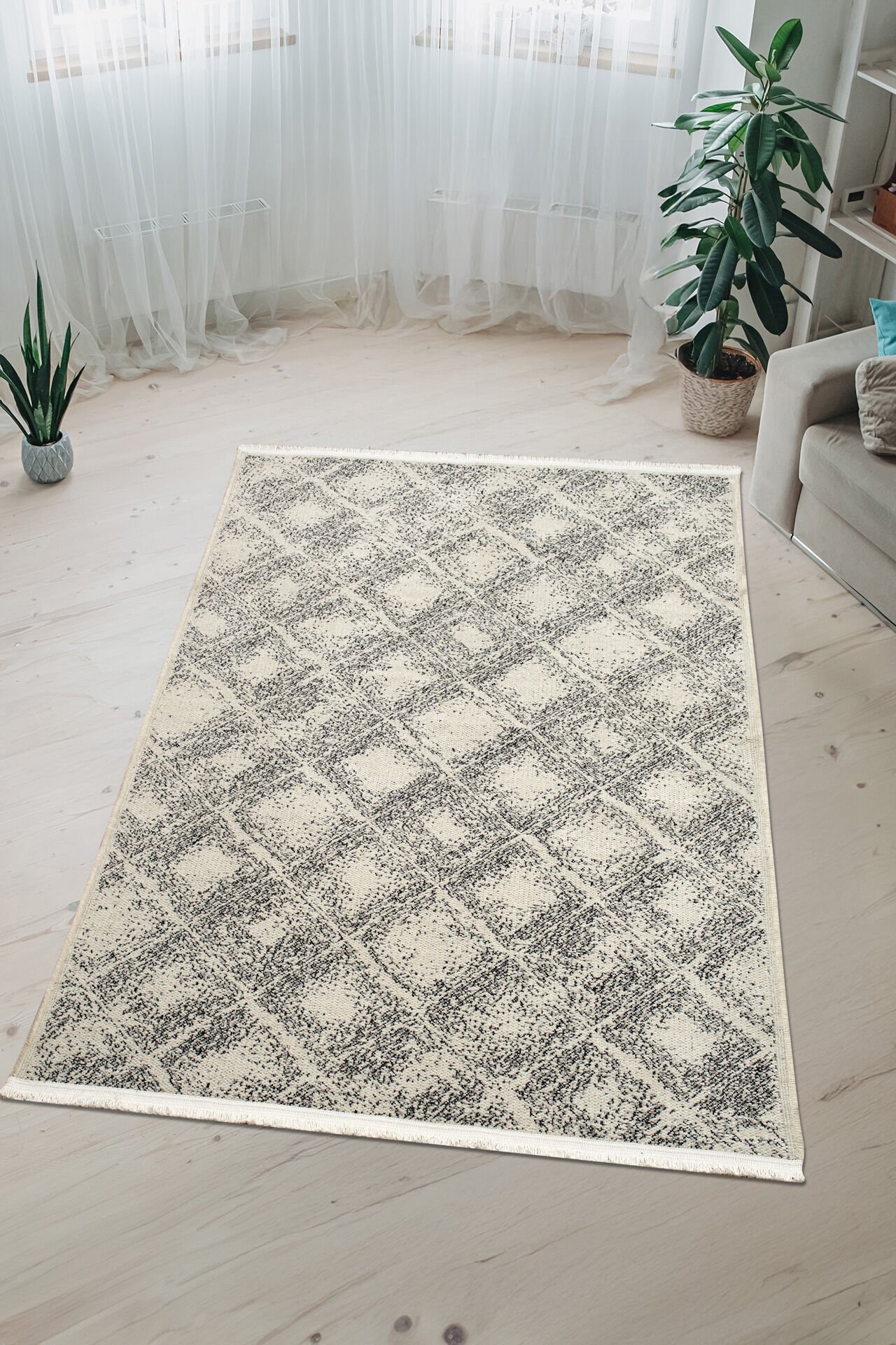 Serelia Şönil Kilim Dokuma ve Kaymaz Taban Antialerjik Makinede Yıkanabilir Leke Tutmaz Halı Beyaz