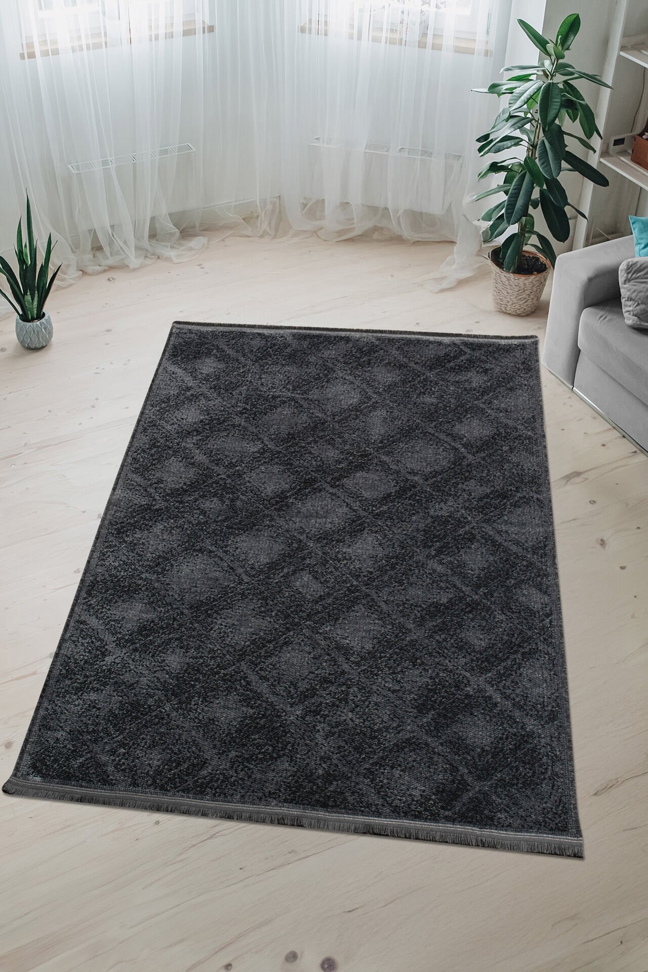 Serelia Şönil Kilim Dokuma ve Kaymaz Taban Antialerjik Yıkanabilir Leke Tutmaz Halı Antrasit