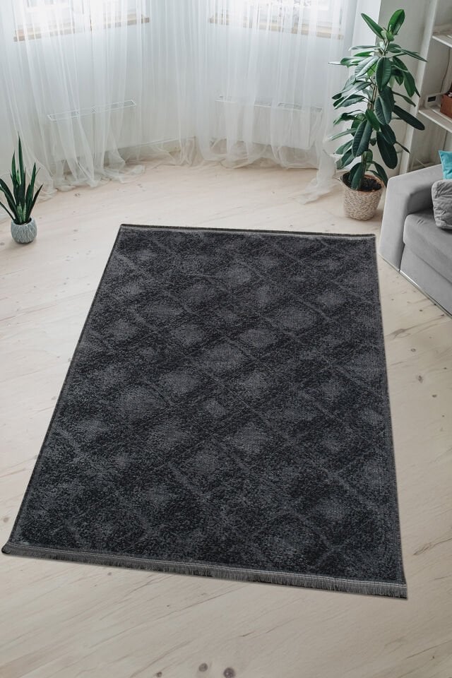 Serelia Şönil Kilim Dokuma ve Kaymaz Taban Antialerjik Yıkanabilir Leke Tutmaz Halı Antrasit