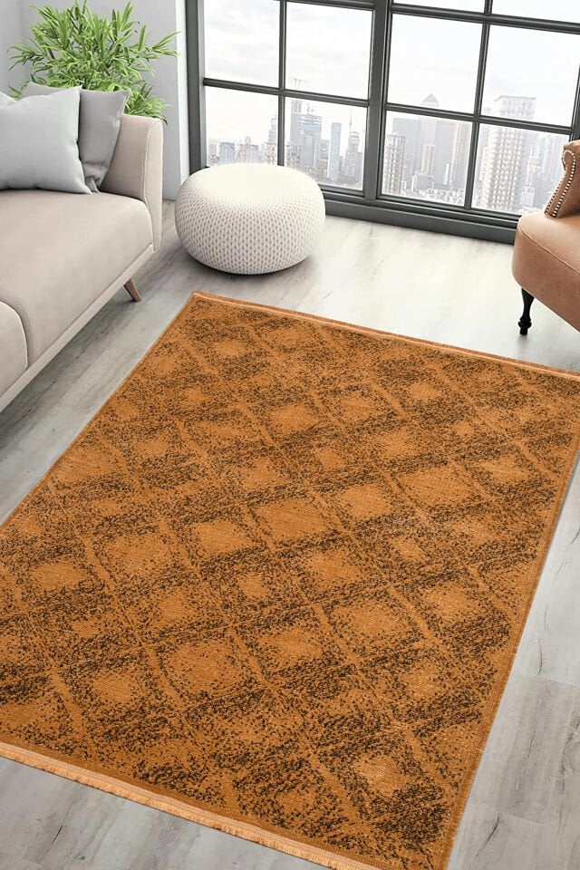 Serelia Şönil Kilim Dokuma Ve Kaymaz Taban Antialerjik Makinede Yıkanabilir Leke Tutmaz Halı Hardal